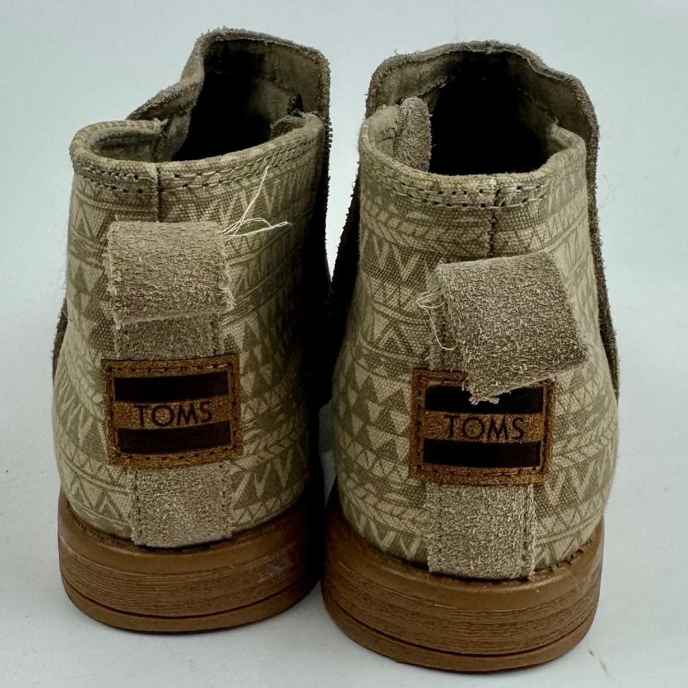 TOMS Kids Tan Suede Geometric Canvas Ankle Boots Side Zip‎ Size 1 Youth 10010722